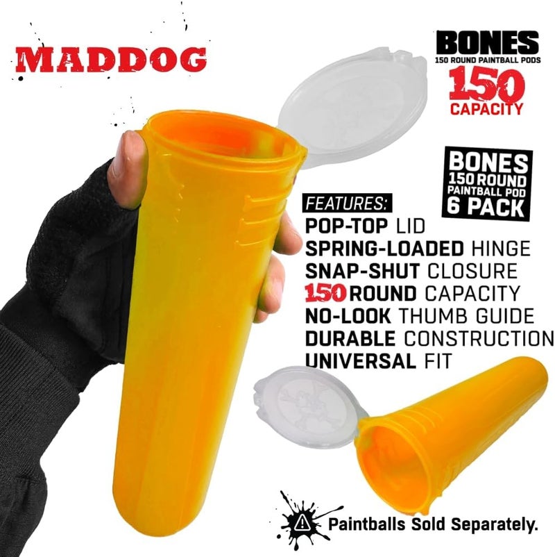 MAddog 150 Round Bones Paintball Pods | Durable Quick Reload Tubes for Tournament and Recreational Speedball Woodsball | 6 Pack - Image 5